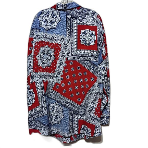Vintage Susan Graver Button Up Blouse 2XL Red Blue Paisley Patriotic 4th of July - Picture 2 of 7